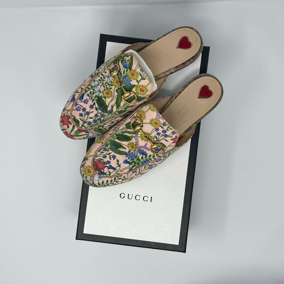 Gucci Pink Micro New Flora Horsebit Mules (Size 36.5 EU) - Picture 1 of 14